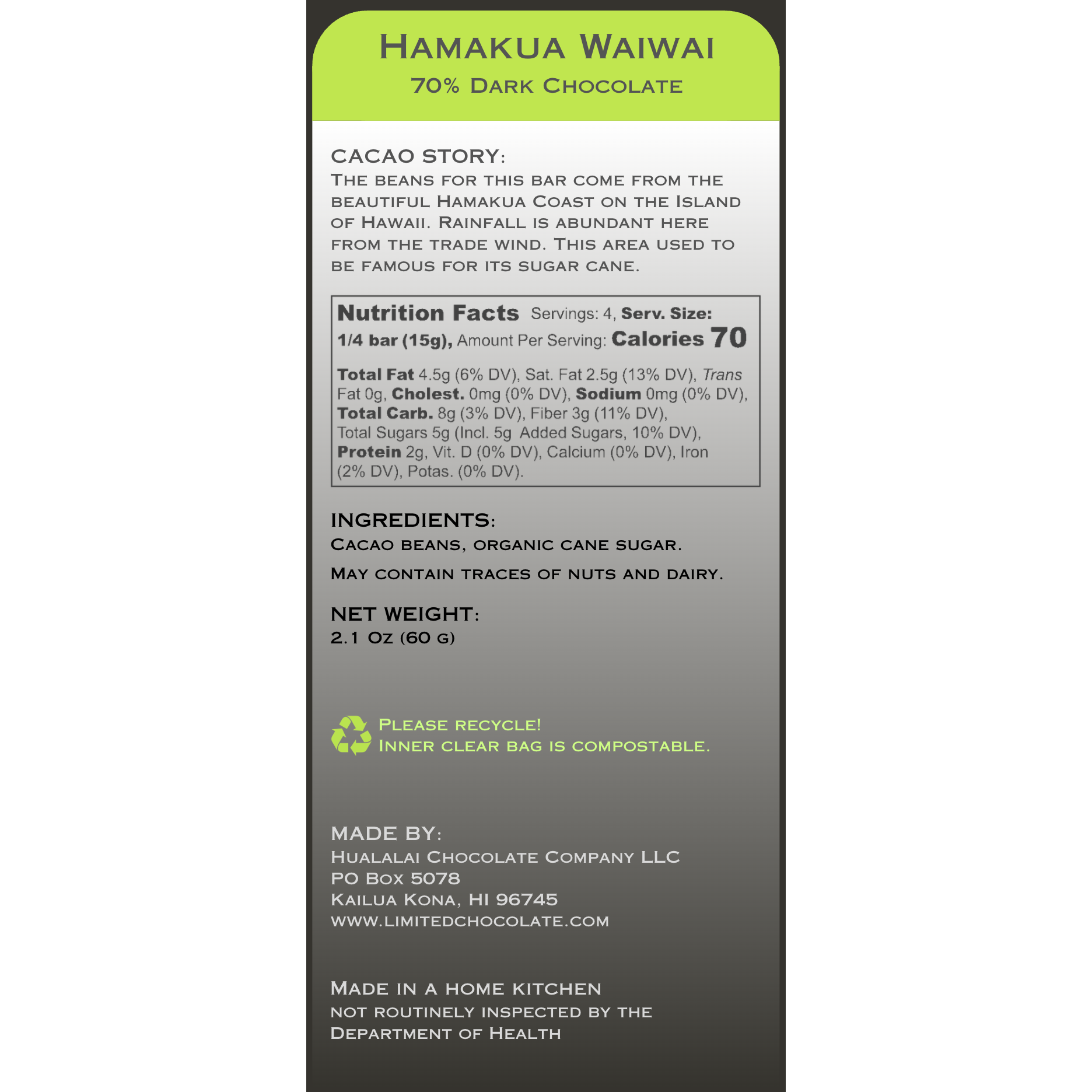 Hawaii Hamakua Wai Wai - 70% Dark Chocolate